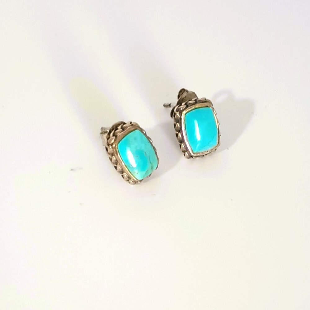 925 Rectangle Turquoise Post Earrings Sterling Si… - image 4